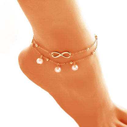 Anklet With 8-shaped Double-layer Pearls