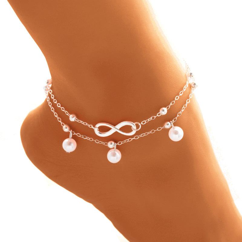 Anklet With 8-shaped Double-layer Pearls