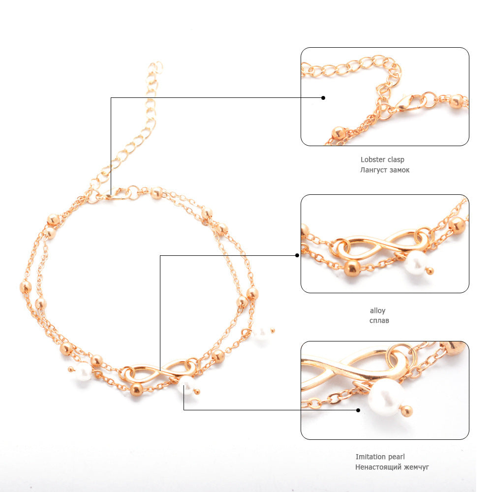 Anklet With 8-shaped Double-layer Pearls