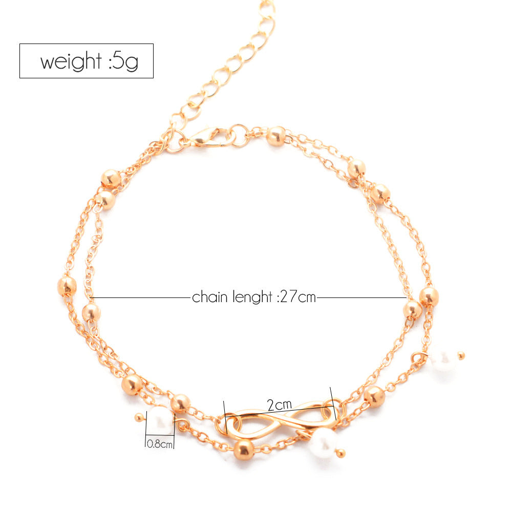 Anklet With 8-shaped Double-layer Pearls