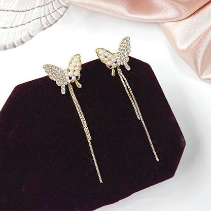 Diamond Pearl Butterfly Earrings